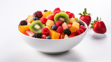 A Bowl Of Healthy Fresh Fruit Salad On A White Background