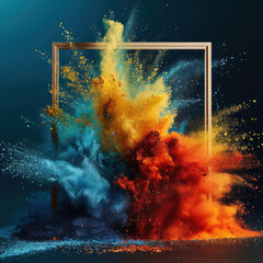 Wall Mural - abstract color splash with frame for wallpaper design. colorful dust explode.