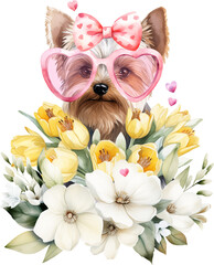 Poster - Valentine yorkshire terrier illustration created with Generative AI technology