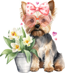 Poster - Valentine yorkshire terrier illustration created with Generative AI technology