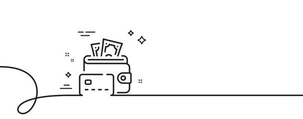 Poster - money line icon. continuous one line with curl. cash wallet sign. credit card symbol. money single o