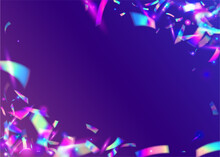 Neon Effect. Bokeh Texture. Party Carnaval Serpentine. Violet Laser Confetti. Shiny Banner. Flying Art. Luxury Foil. Iridescent Background. Blue Neon Effect