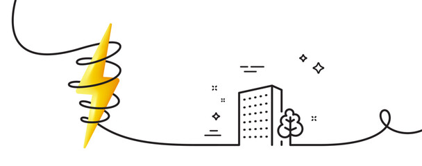 Poster - buildings line icon. continuous one line with curl. city architecture with tree sign. skyscraper bui