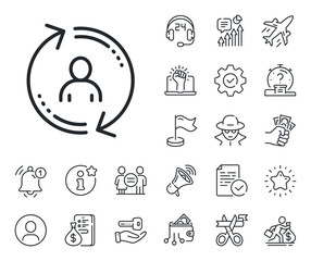 Wall Mural - Update profile sign. Salaryman, gender equality and alert bell outline icons. Refresh user info line icon. User info line sign. Spy or profile placeholder icon. Online support, strike. Vector