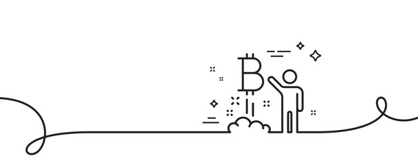 Poster - bitcoin line icon. continuous one line with curl. cryptocurrency startup sign. crypto project symbol