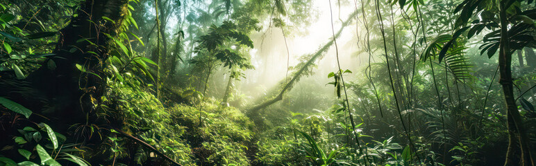 Wall Mural - green jungle in warm sunlight