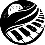 Fototapeta Na ścianę - Black and white drawing. Elegant piano and musical notes. Vector.