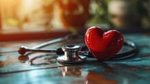 A Red Heart And A Stethoscope On A Table