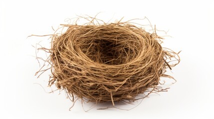 empty bird's nest made of straw on a white background isolated.