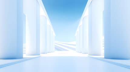 Fototapete - Beautiful airy widescreen minimalist white and light blue architectural background banner with sloping columns