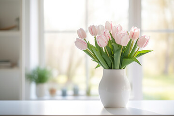 Wall Mural - Tulips in vase on table in living room
