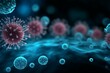 COVID 19 depiction 3D rendering of virus cells in medical illustration