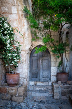 Old Door In The Fabulous Lindos City. Charming Streets.
