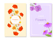 Realistic floral cards collection with beautiful flowers and frame