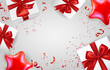 Realistic present background with gift boxes and confetti with a blank space