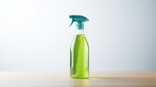 Cleaning Product Green Bottle On White Background.