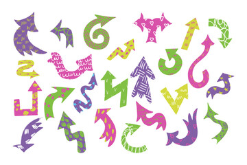 Poster - Colored flat hand drawn textured arrows set