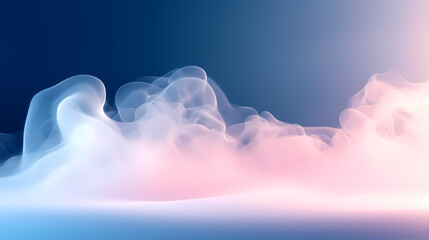 Wall Mural - Beautiful light blue background with white smoke trailing across the floor and pink lights