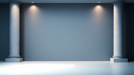 Wall Mural - Beautiful gray-blue empty wall with side-lit columns. Simple background for product display