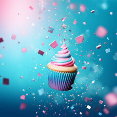 Wall Mural - cupcakes with falling sugar sprinkles