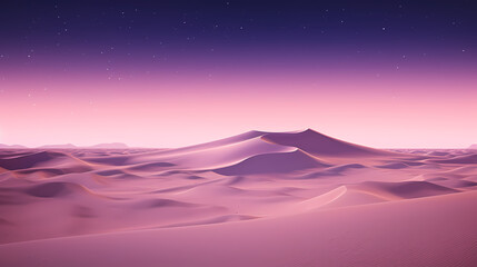 Wall Mural - Desert landscape with sand dunes and pink lavender gradient starry sky, abstract poster web page PPT background, digital technology background