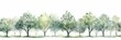 Dark Green and Light Gray Watercolor Tree Line on White Background AI Generated