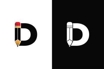 Letter D Pencil Logo Design. Letter D Pencil Vector Icon Graphic Illustration Background Template.