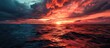 Scarlet dusk above the sea.