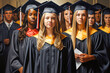 Group of happy students in mortarboards and gowns. Graduation concept.