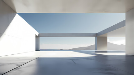 3d render of abstract futuristic architecture with empty concrete floor
