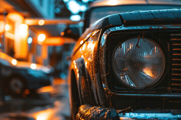 Poster - A close up view of the front of a car. This image can be used to showcase car details or for automotive-related designs