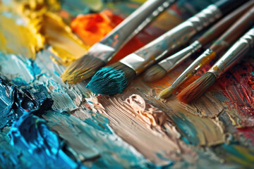 Poster - A close-up view of a bunch of paint brushes. Perfect for artistic projects and creative endeavors