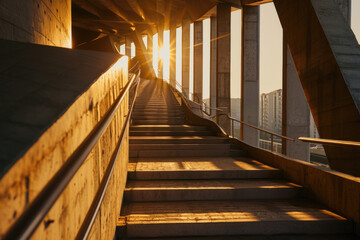 Poster - A set of stairs going up to the top of a building. Suitable for architectural and urban themes