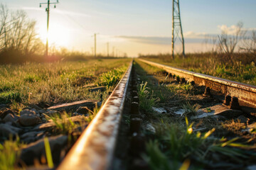 Sticker - Train track lying in the grass. Perfect for transportation or nature-themed projects