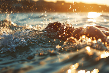 Poster - A person swimming in a body of water. Suitable for sports and fitness-related designs