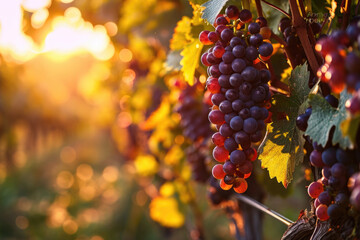 Poster - A bunch of grapes hanging from a vine. Suitable for various uses
