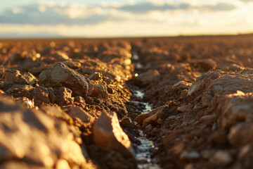 Aufkleber - A small stream of water running through a muddy field. Suitable for nature or landscape themes