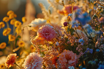 Poster - A close-up view of a vibrant bunch of flowers. Perfect for adding a pop of color to any project or design