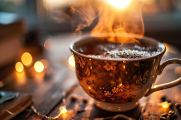 Poster - A cup of coffee with steam rising out of it. Perfect for coffee lovers and cafe scenes