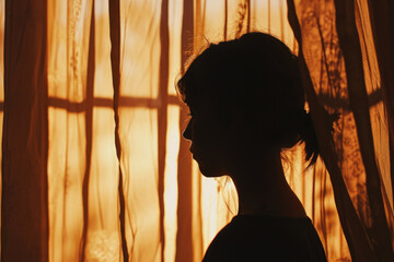 Aufkleber - A silhouette of a woman standing in front of a window. Suitable for various themes and concepts