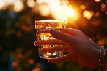 Poster - A person holding a glass of water. Suitable for health and hydration concepts