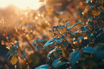 Poster - A detailed view of a plant with glistening water droplets. Perfect for showcasing the beauty of nature.