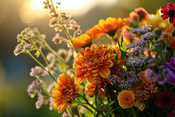 Poster - A vibrant arrangement of colorful flowers in a beautiful vase. Perfect for adding a pop of color to any space