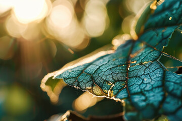 Poster - A detailed close-up photograph of a single leaf on a tree. Can be used for nature-themed designs and projects