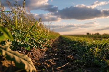 Poster - A picture of a field of grass with a clear blue sky in the background. Perfect for nature and landscape-related projects