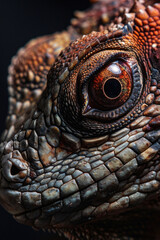 Poster - A detailed close-up of a lizard's eye against a black background. Perfect for nature and wildlife themes