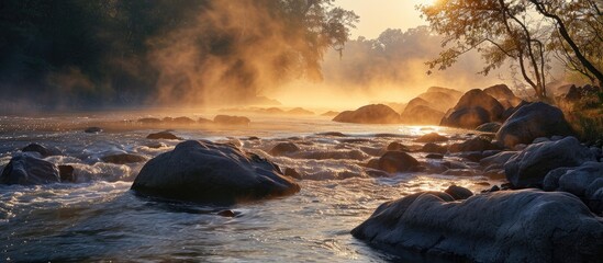 Sticker - Morning mist on river.