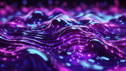 Wall Mural - Neon Liquid Dreams: Abstract Blue and Purple Flowing Liquid Waves