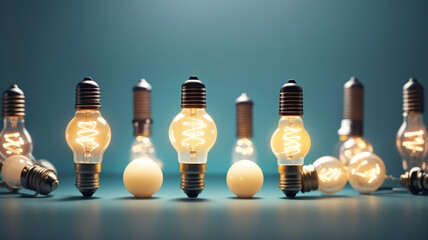 Wall Mural - Illuminating Innovation: A Conceptual Brilliance with a Row of Glowing Light Bulbs