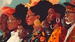 © Delights - Different ages group of black african american people standing together, united for social justice, black history month illustration background